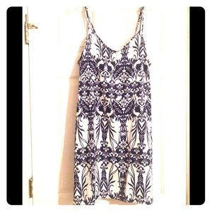 White and navy blue tropical floral dress